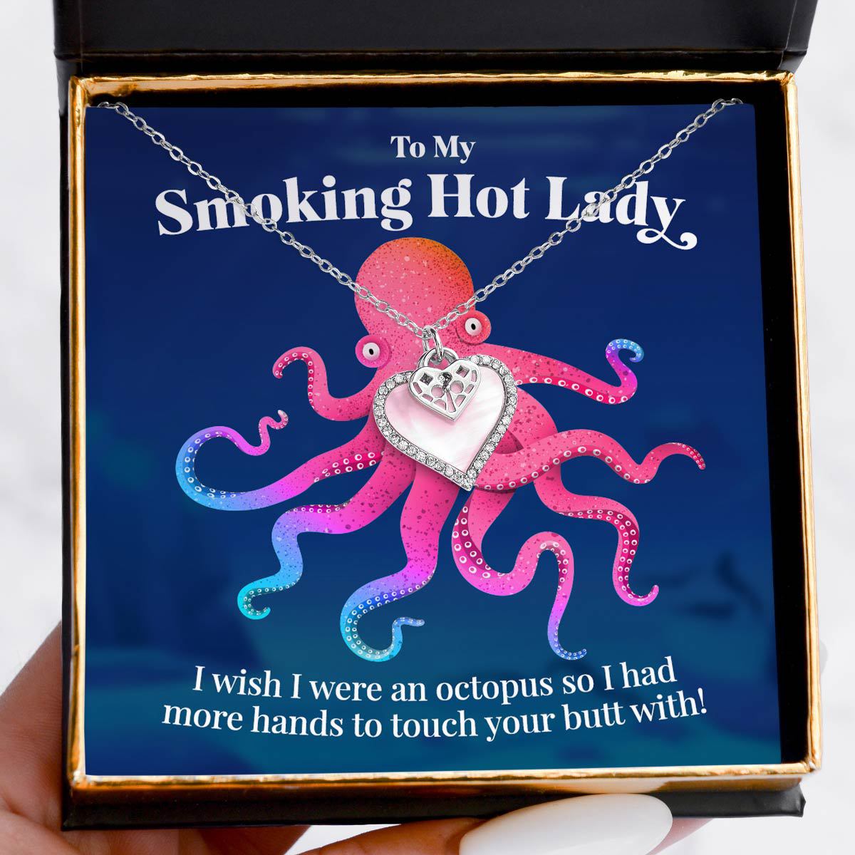 To My Smoking Hot Lady - Pink Satin Pave Heart Charm Necklace Gift Set