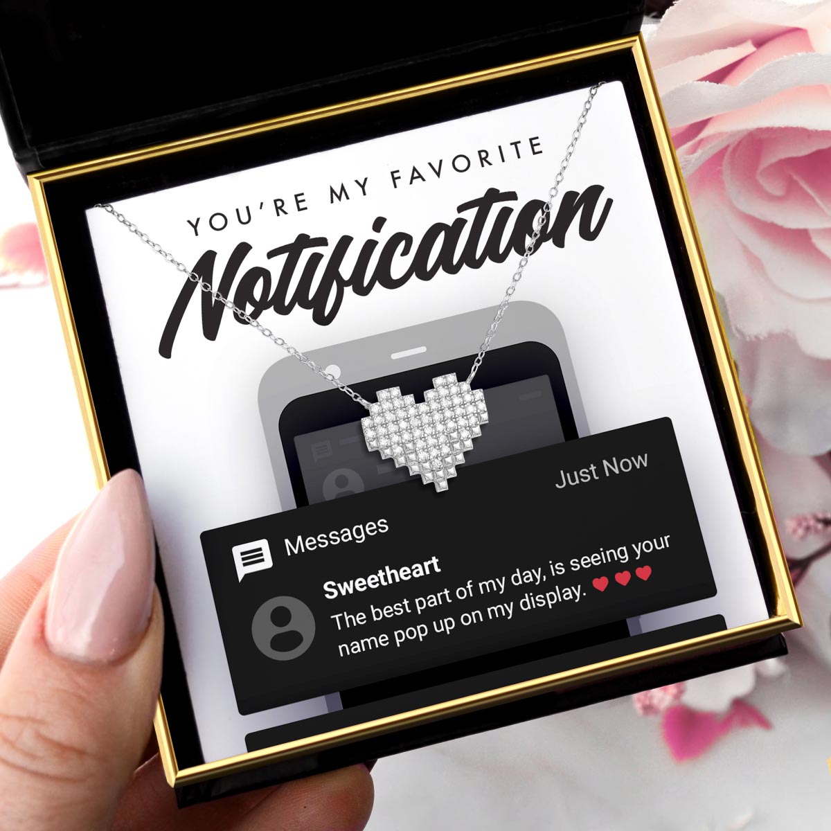 Favorite Notification - Pixelated Heart Pendant Necklace Gift Set