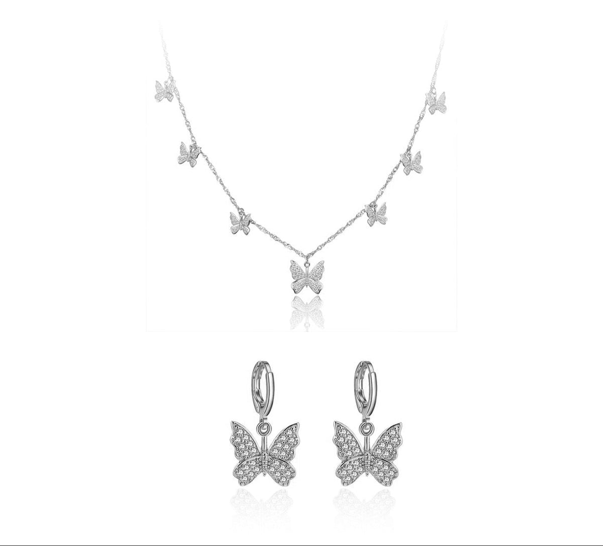 BUY 1 GET 1 FREE - Brilliant Butterfly Silver Choker Necklace + Brilliant Butterfly Silver Mini Hoop Earrings