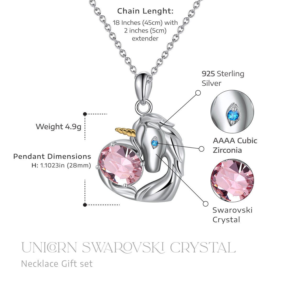 Swarovski Crystal Spirit Animal Unicorn Necklace Gift Set