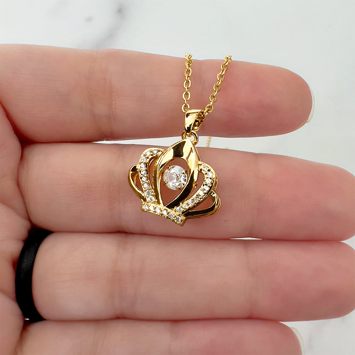 Dancing Crystal Gold Crown Necklace