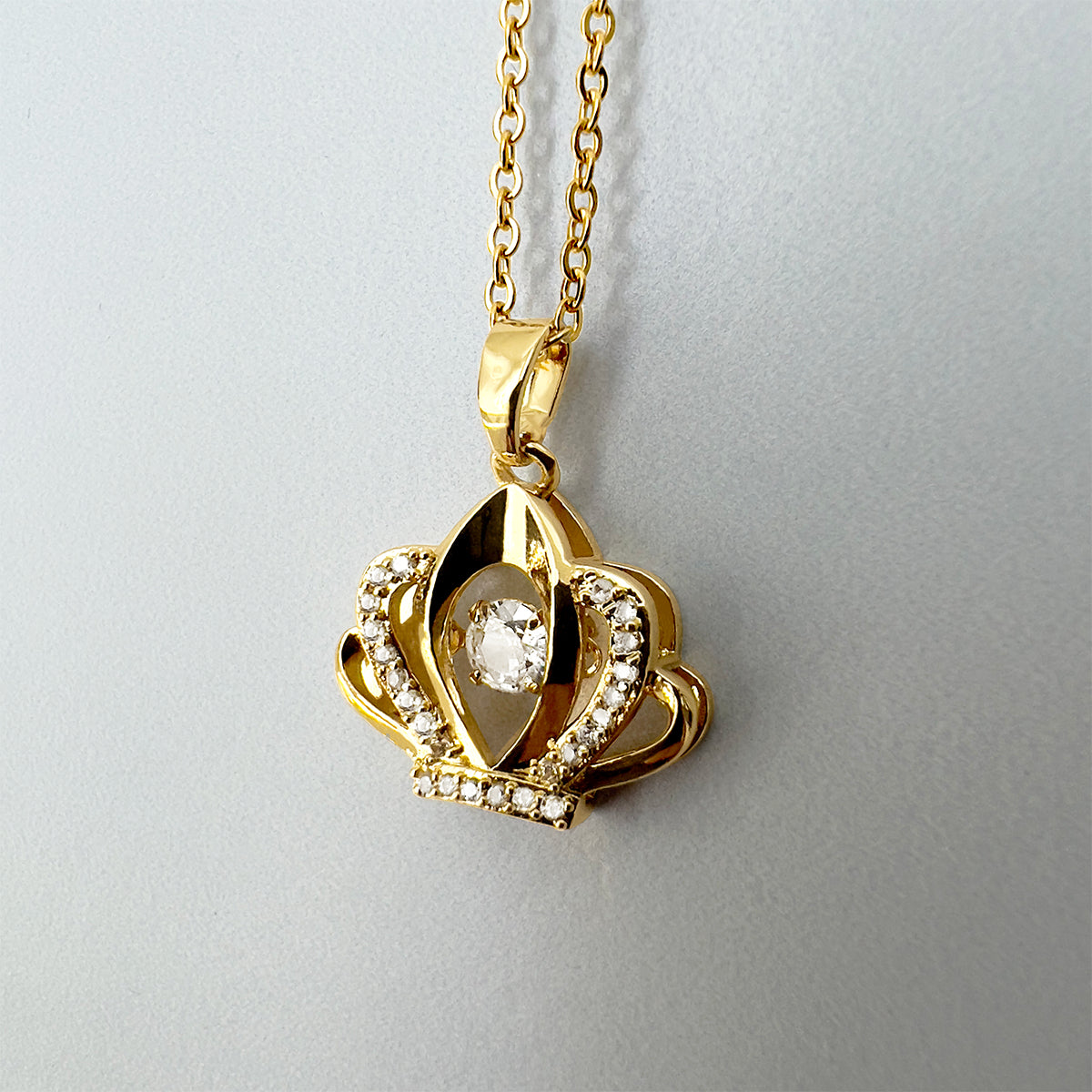 Dancing Crystal Gold Crown Necklace