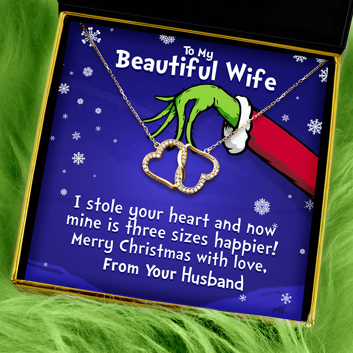 To My Wife (Holiday Card) - Gold Joined Hearts Necklace Gift Set