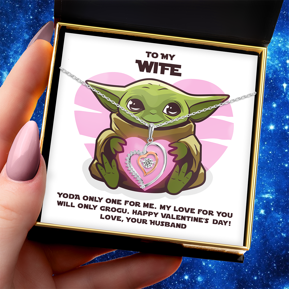 To My Wife, Yoda One For Me (Valentine's Day Card) - Luxe Heart Necklace Gift Set
