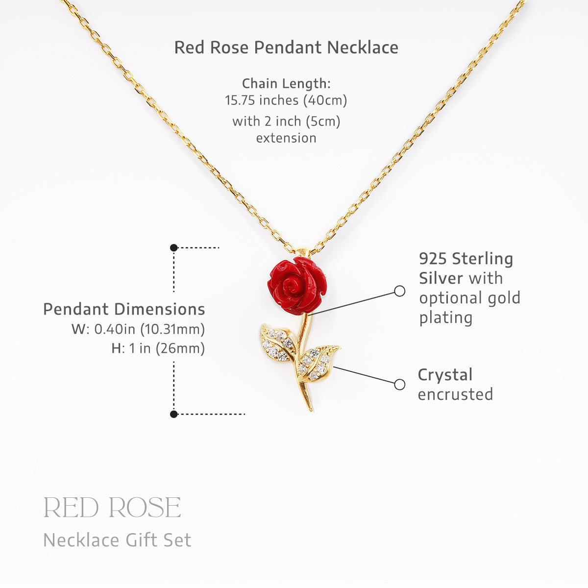 Don't Hide From Thorns (Gold Card) - Red Rose Necklace Gift Set