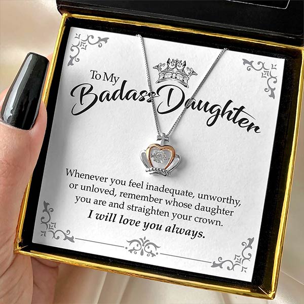 2 Sets of To My Badass Daughter Luxe Crown Necklace Gift Set