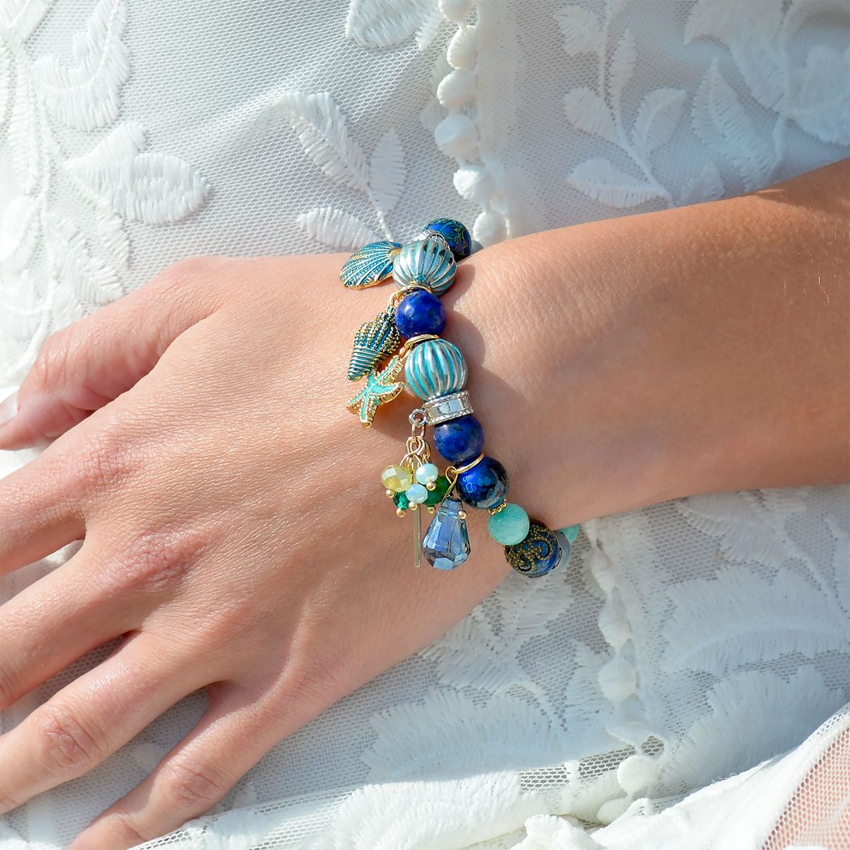Seaside Summer Beaded Bracelet (Pink, Blue & Green)