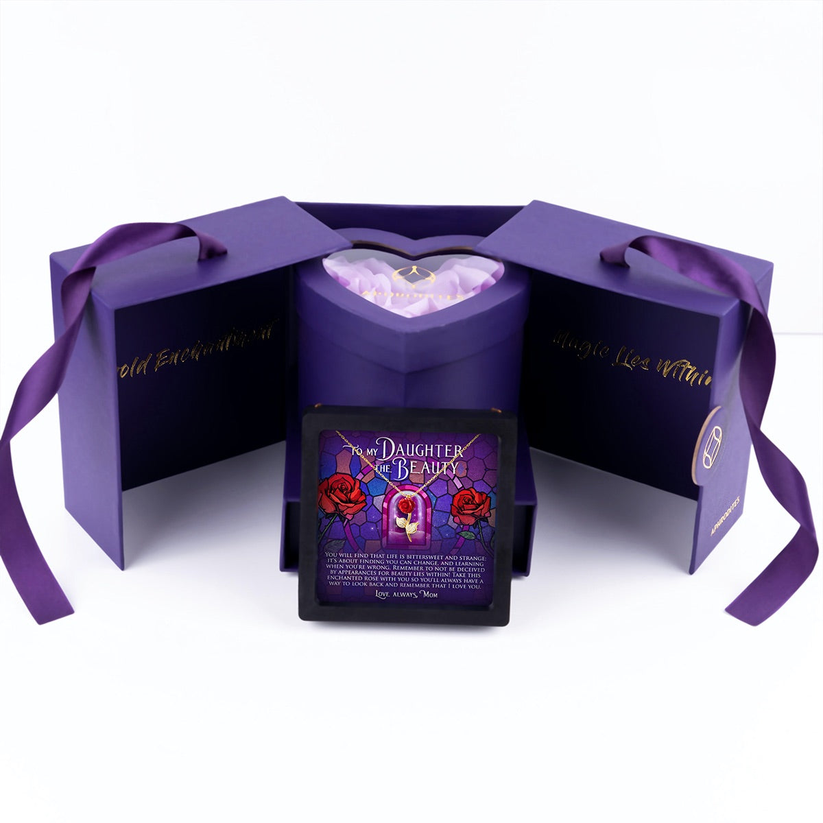 Enchantment Gift Box - To My Daughter the Beauty - Red Rose Necklace Gift Set