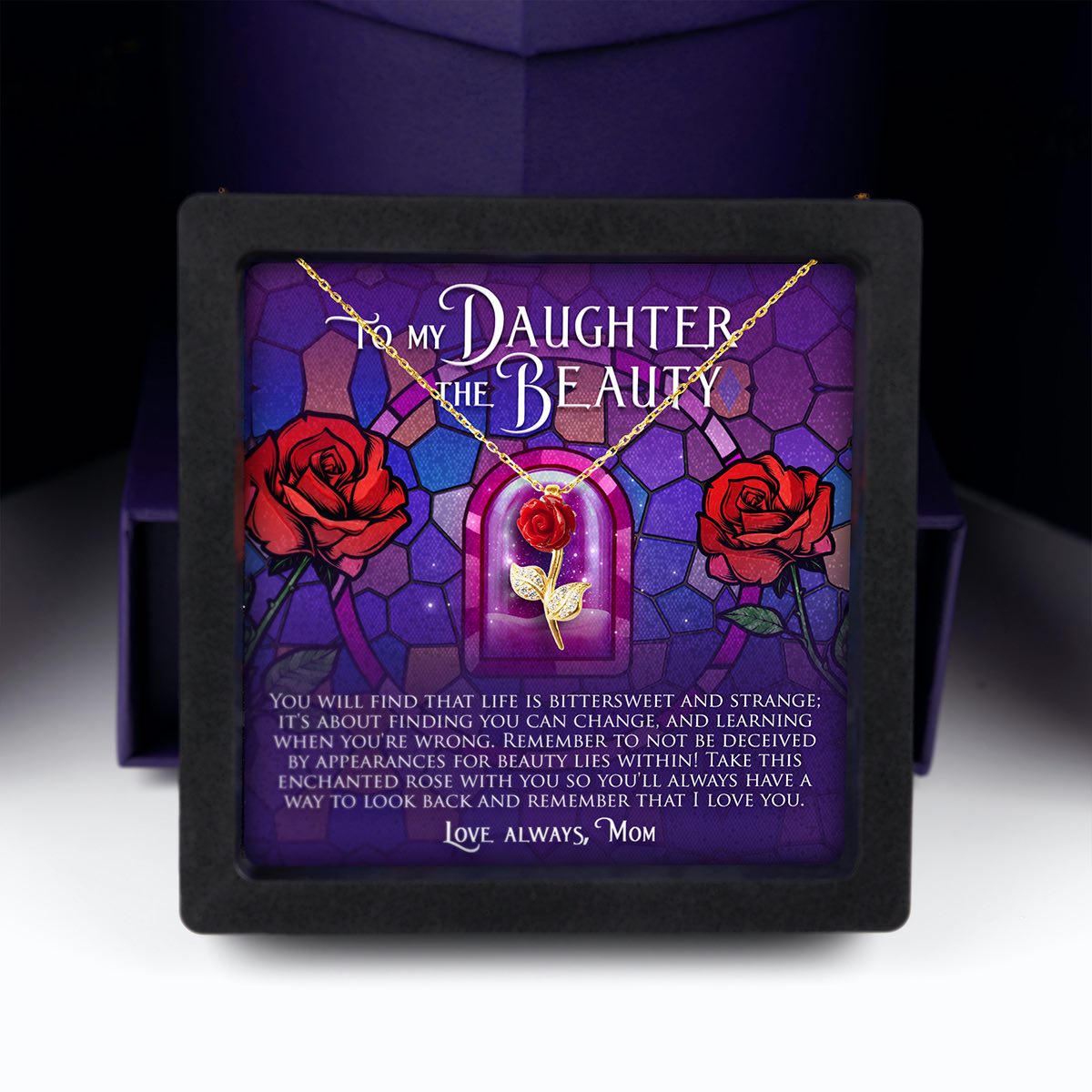 Enchantment Gift Box - To My Daughter the Beauty - Red Rose Necklace Gift Set