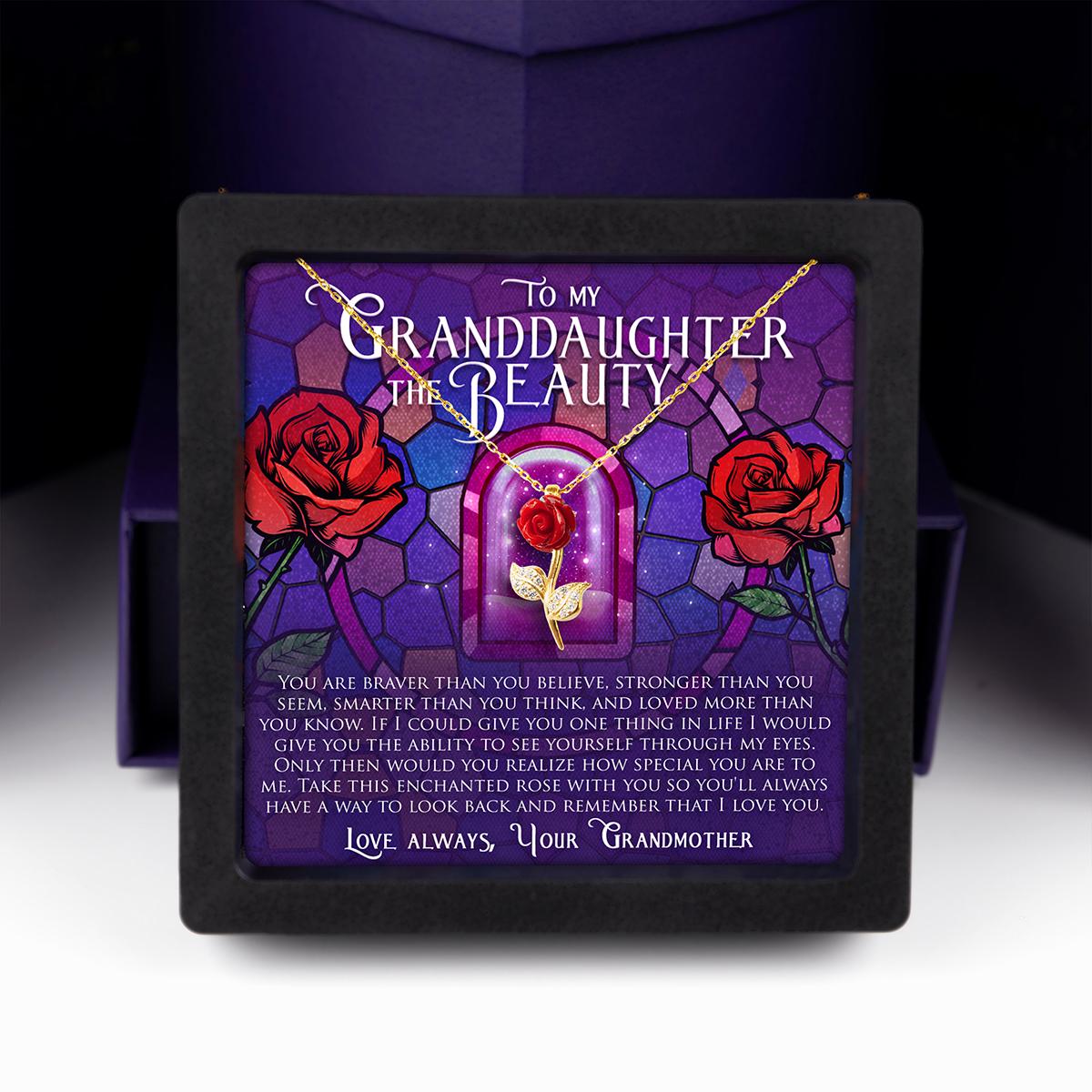 Enchantment Gift Box - To My Granddaughter the Beauty - Red Rose Necklace Gift Set