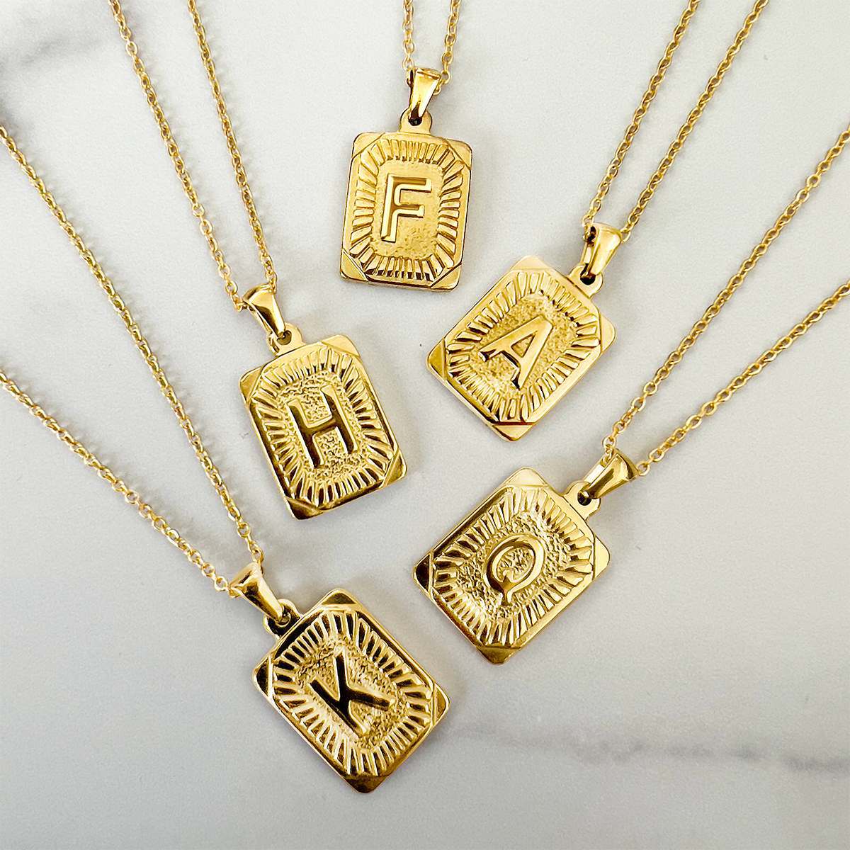Golden Goddess Rectangle Initial Pendant Necklace