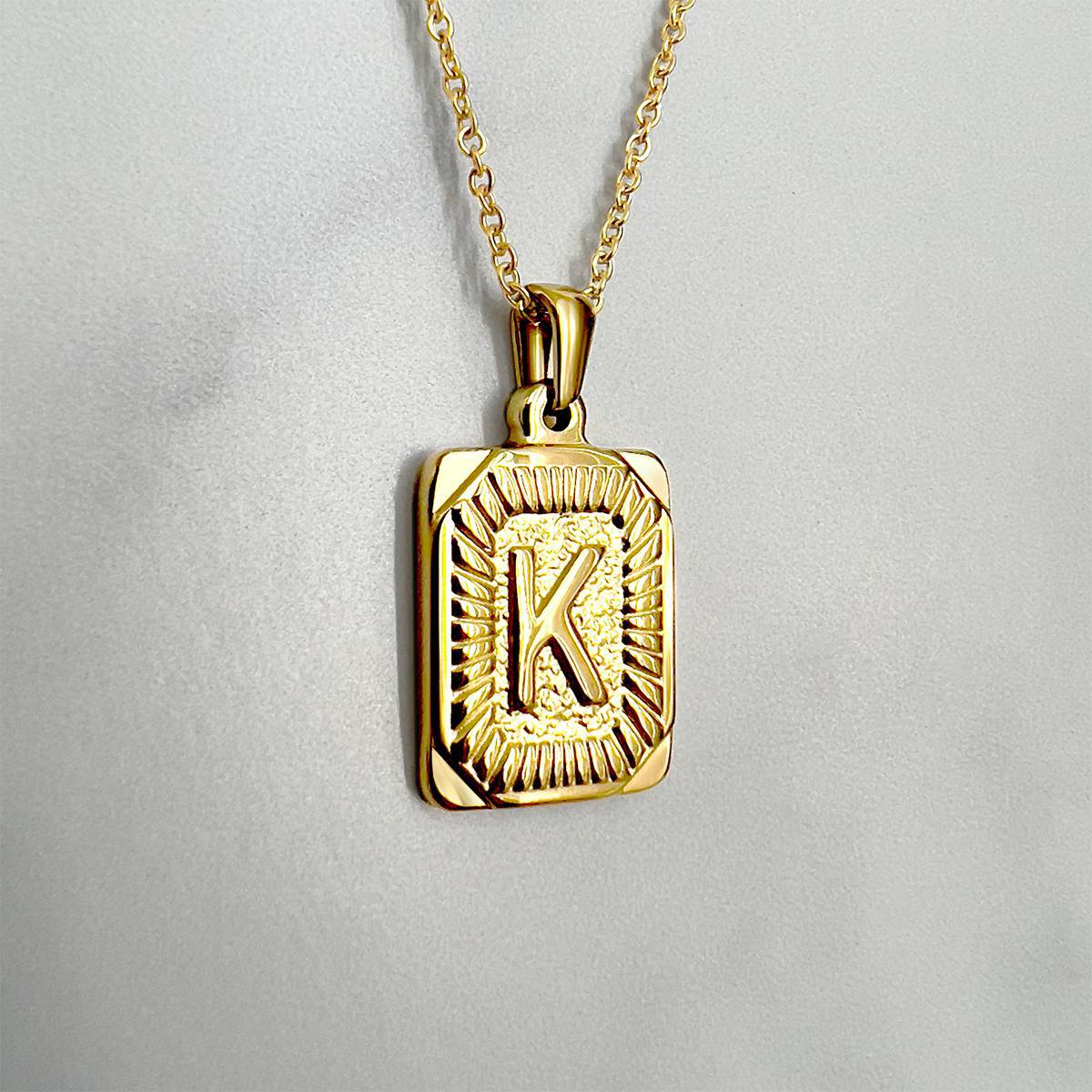 Golden Goddess Rectangle Initial Pendant Necklace