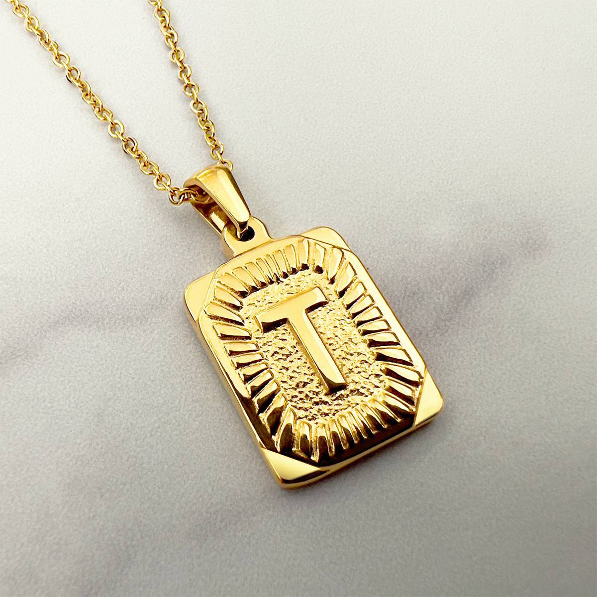 Golden Goddess Rectangle Initial Pendant Necklace