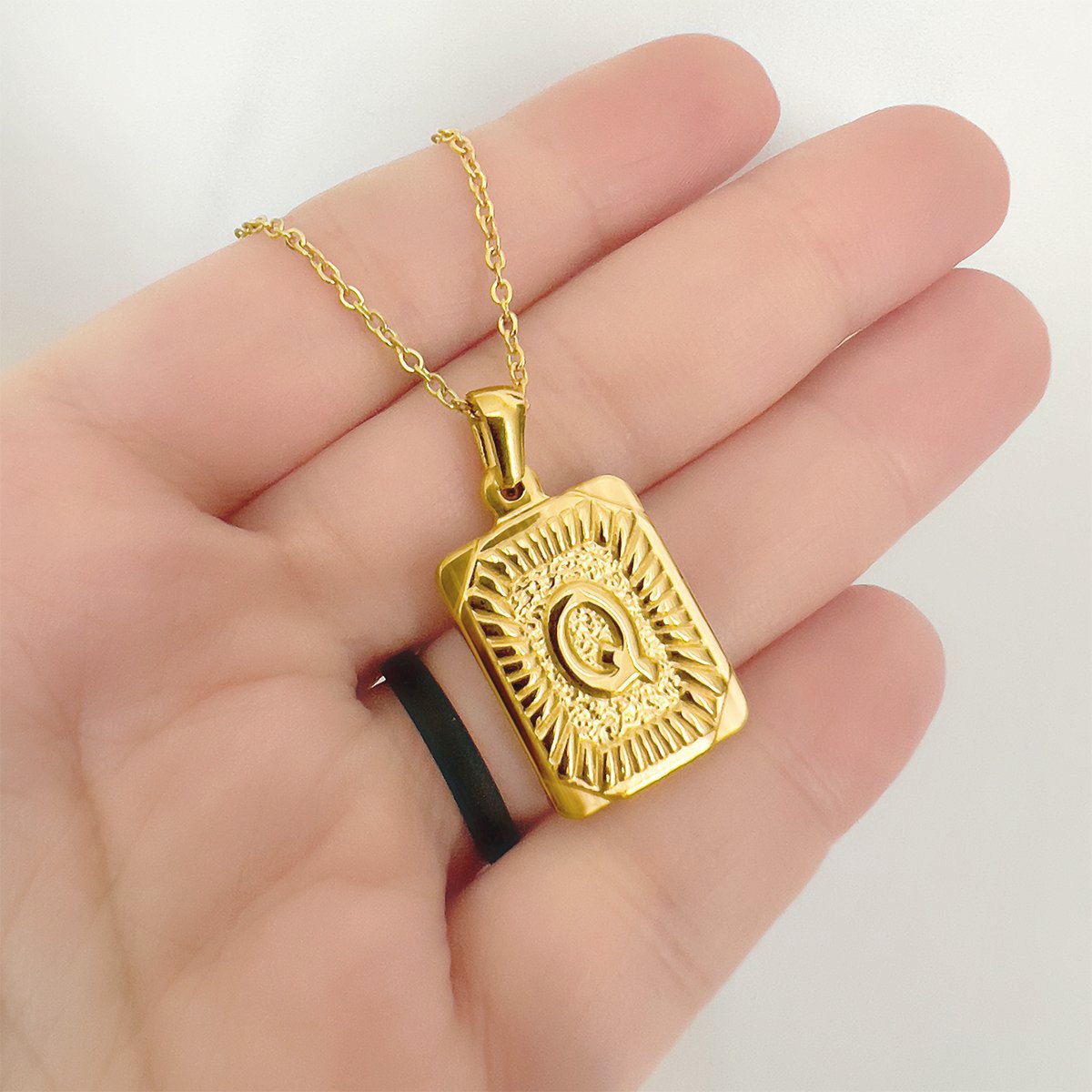 Golden Goddess Rectangle Initial Pendant Necklace