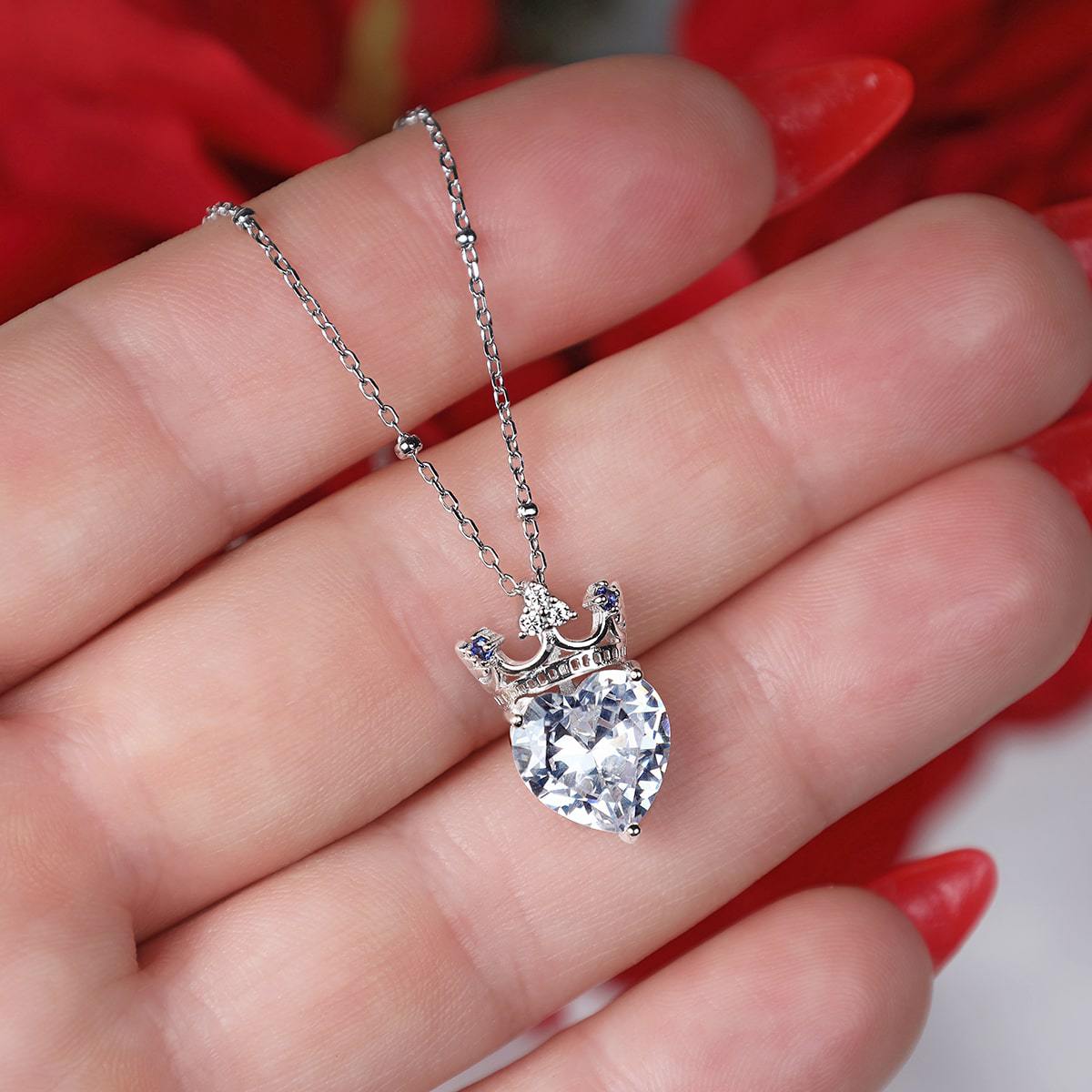 Always and Forever (Silver Card) - Crystal Heart Silver Crown Necklace Gift Set