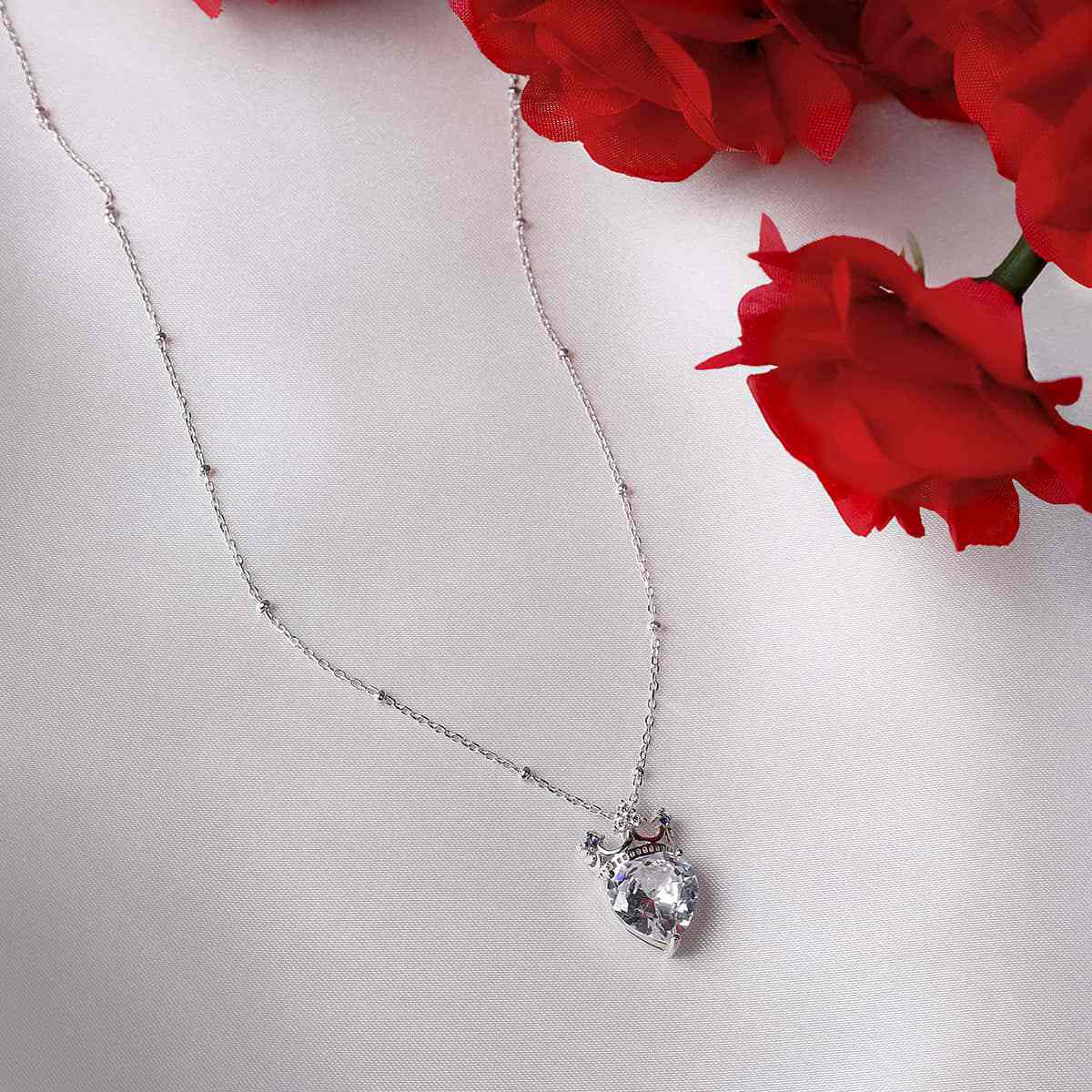 Always and Forever (Silver Card) - Crystal Heart Silver Crown Necklace Gift Set