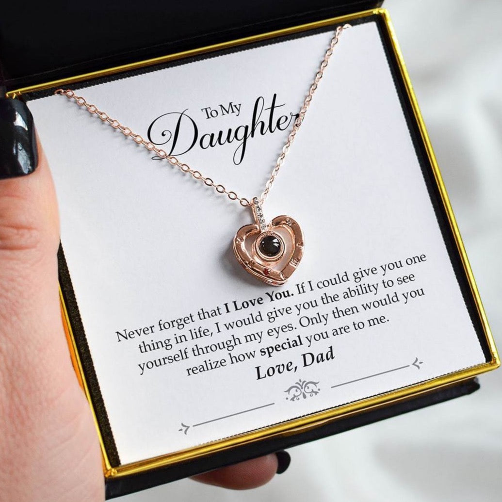To My Daughter, Love Dad - Hidden Love Heart Edition Rose Gold Necklace Gift Set