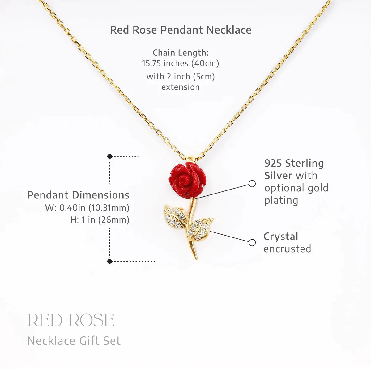 Everlasting Love - Red Rose Necklace with Rose Box Gift Set