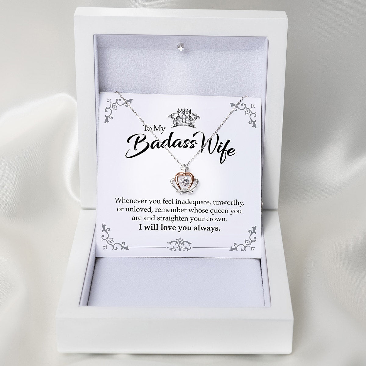 To My Badass Wife - Luxe Crown Necklace Deluxe LED Box Gift Set