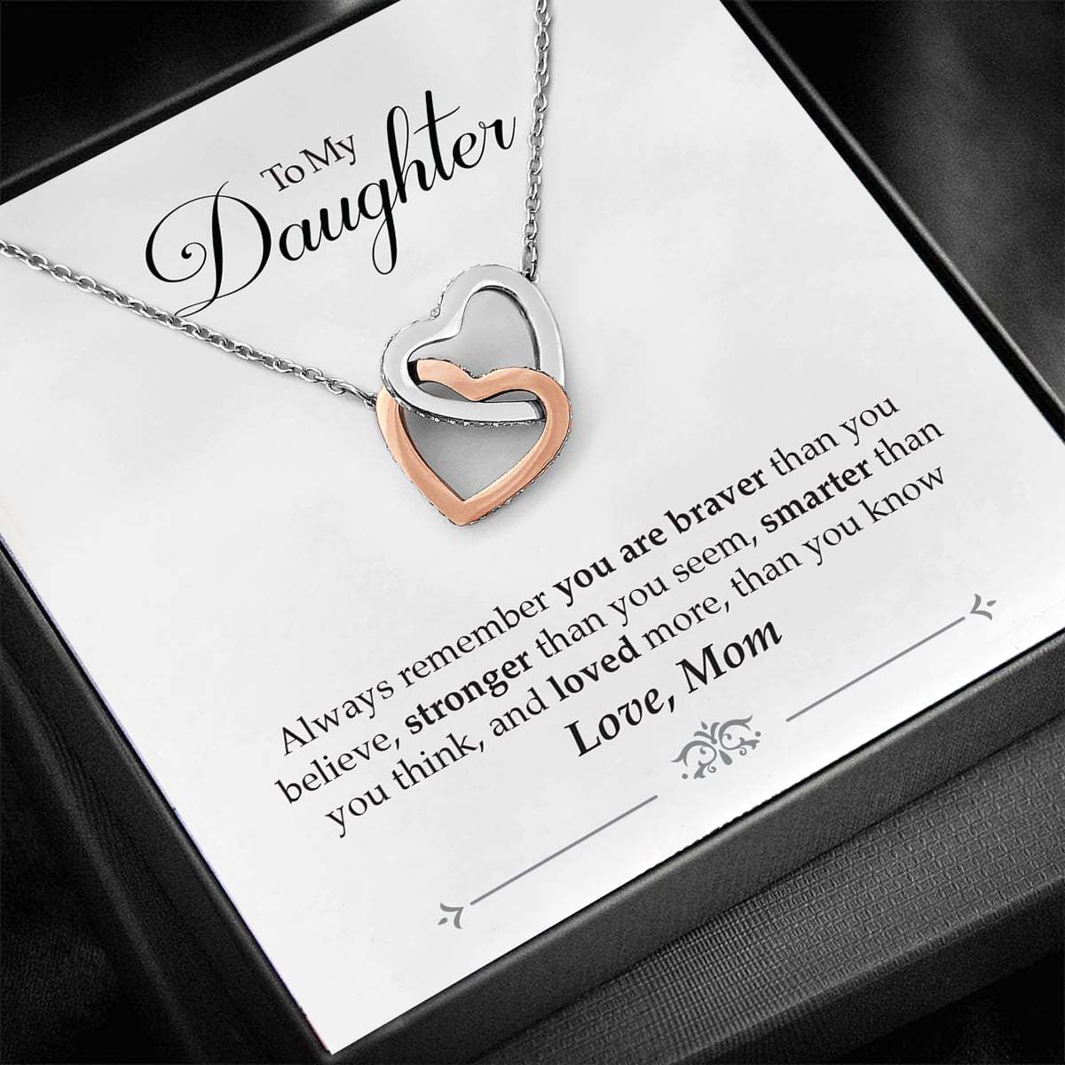 To My Daughter, Love Mom - Interlocking Hearts Necklace Gift Set