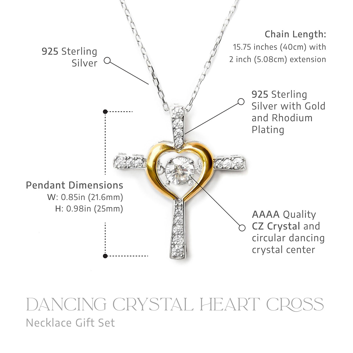 To My Beautiful Mom, Thank you - Dancing Crystal Heart Cross Necklace Gift Set