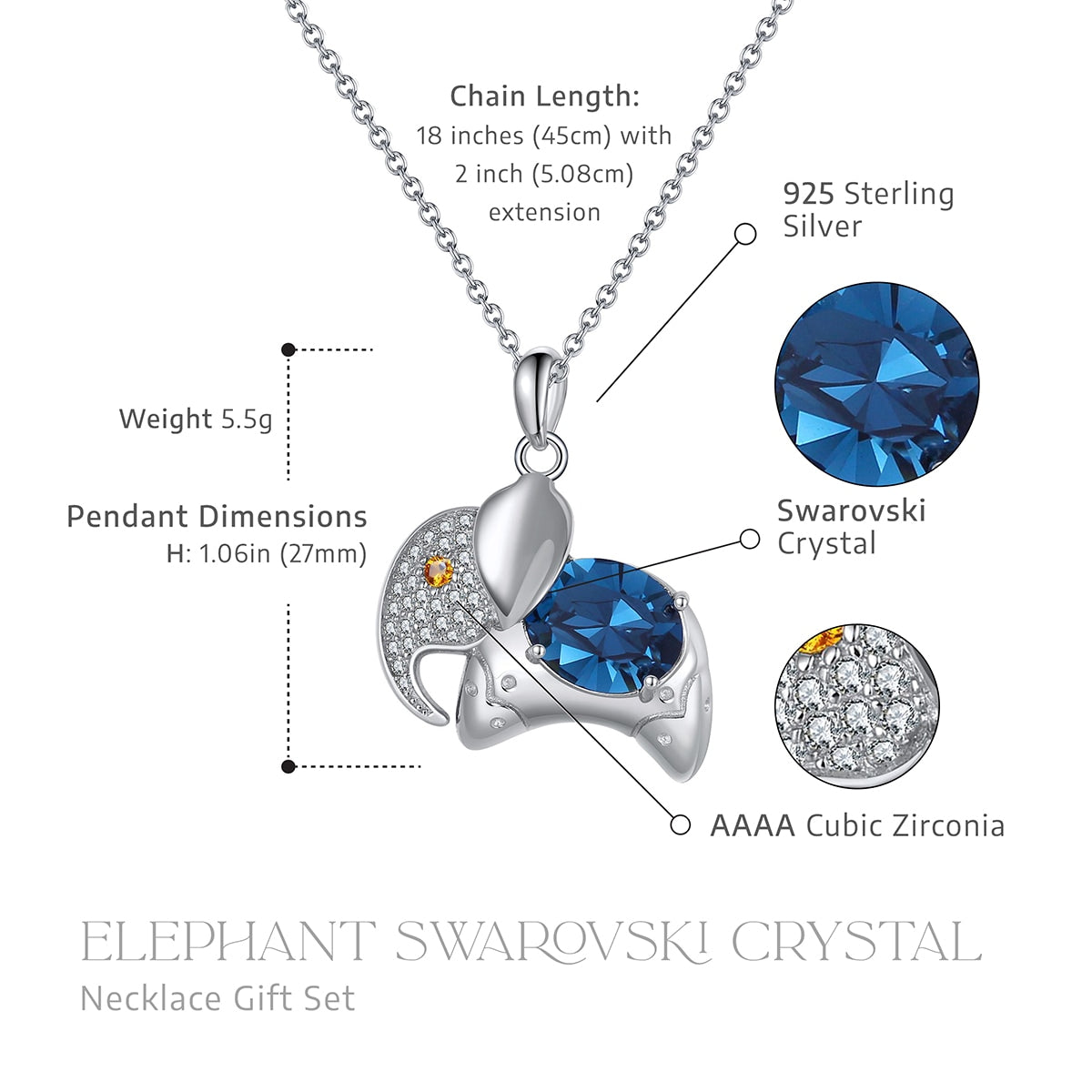 Swarovski Crystal Spirit Animal Elephant Necklace Gift Set