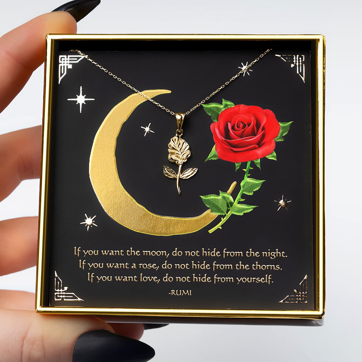 Don't Hide From Thorns - Solid Gold Long Rose Necklace Gift Set