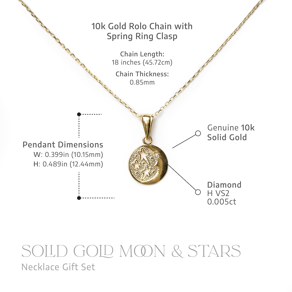 Moon Child - Solid Gold Moon and Stars Necklace Gift Set