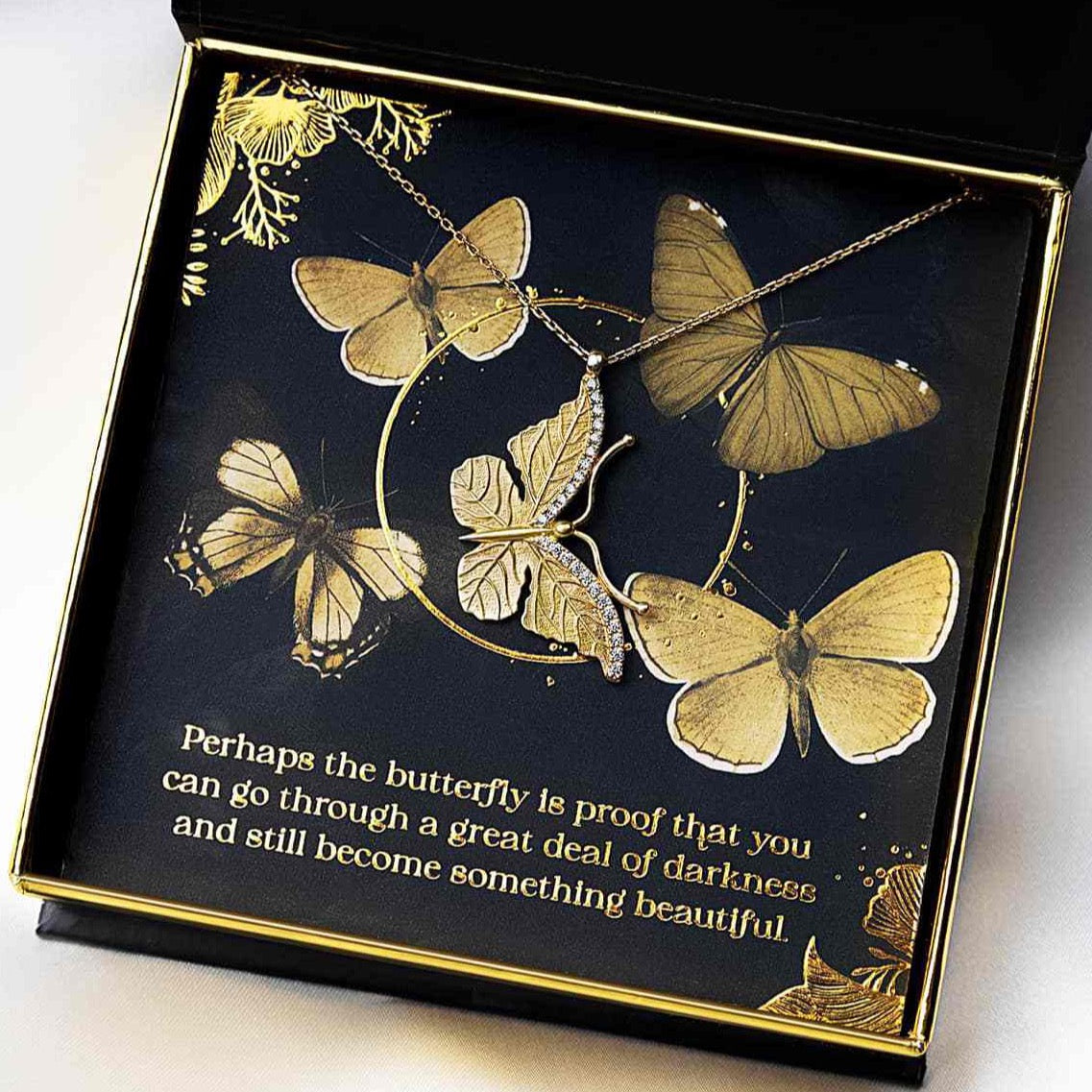 Something Beautiful (Gold Card) - Golden Butterfly Necklace Deluxe Gift Set