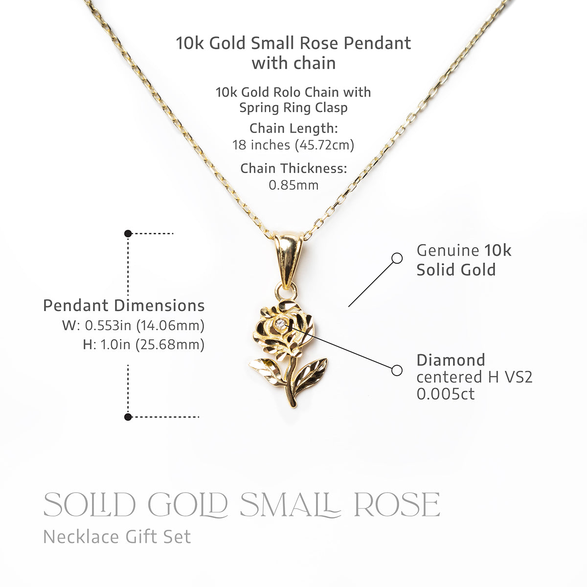 Rare and Beautiful - Solid Gold Small Rose Necklace Gift Set