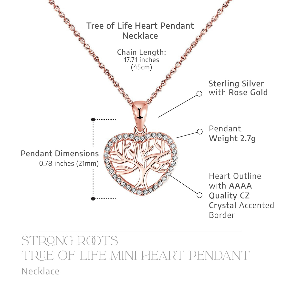 To My Grandma - Strong Roots - Tree of Life Mini Heart Pendant Necklace Gift Set