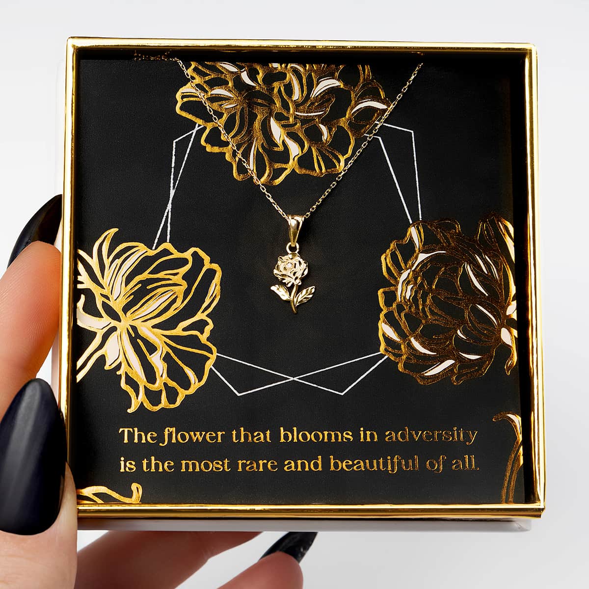 Rare and Beautiful - Solid Gold Small Rose Necklace Gift Set