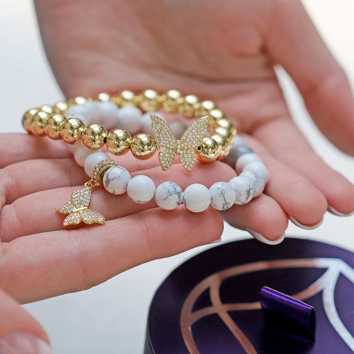 Aphrodites Window Box - Gilded Butterflies Beaded Bracelet Set