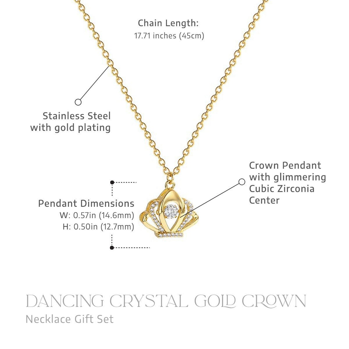 Dancing Crystal Gold Crown Necklace