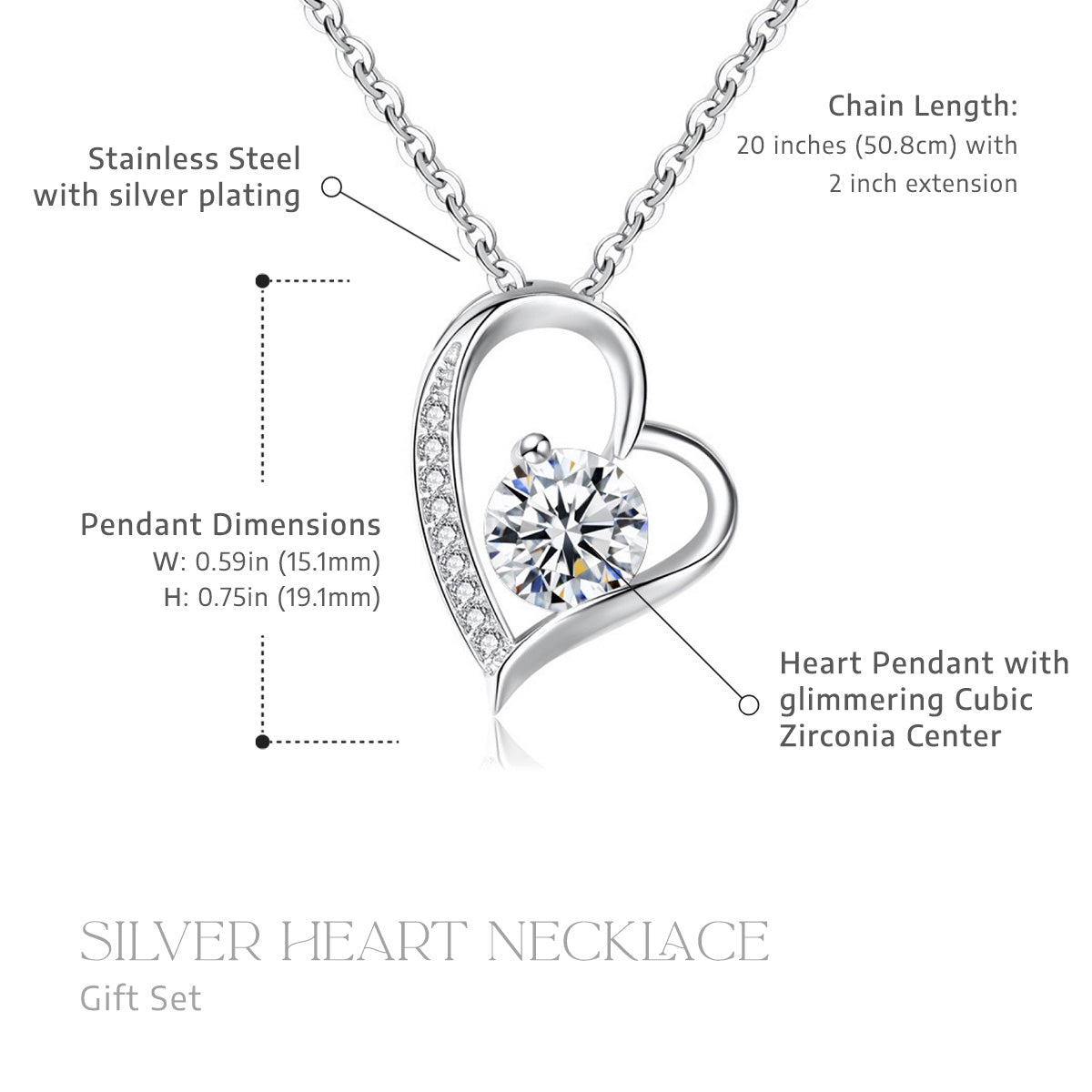 Silver Heart Necklace Gift Set