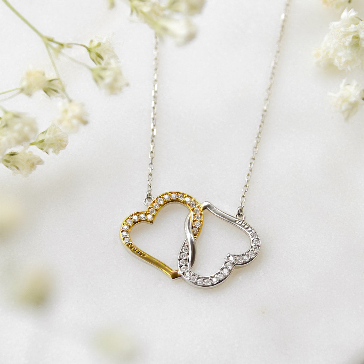For My Sister, Merry Grinchmas - Joined Heart Two Tone Silver Necklace Gift Set