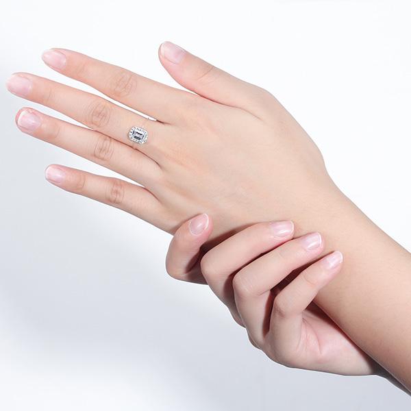 Spellbound Sterling Silver Emerald Cut Halo Ring