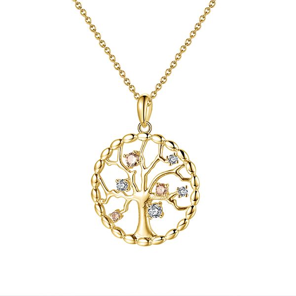 Tree Of Life Two Tone Crystal Pendant Necklace