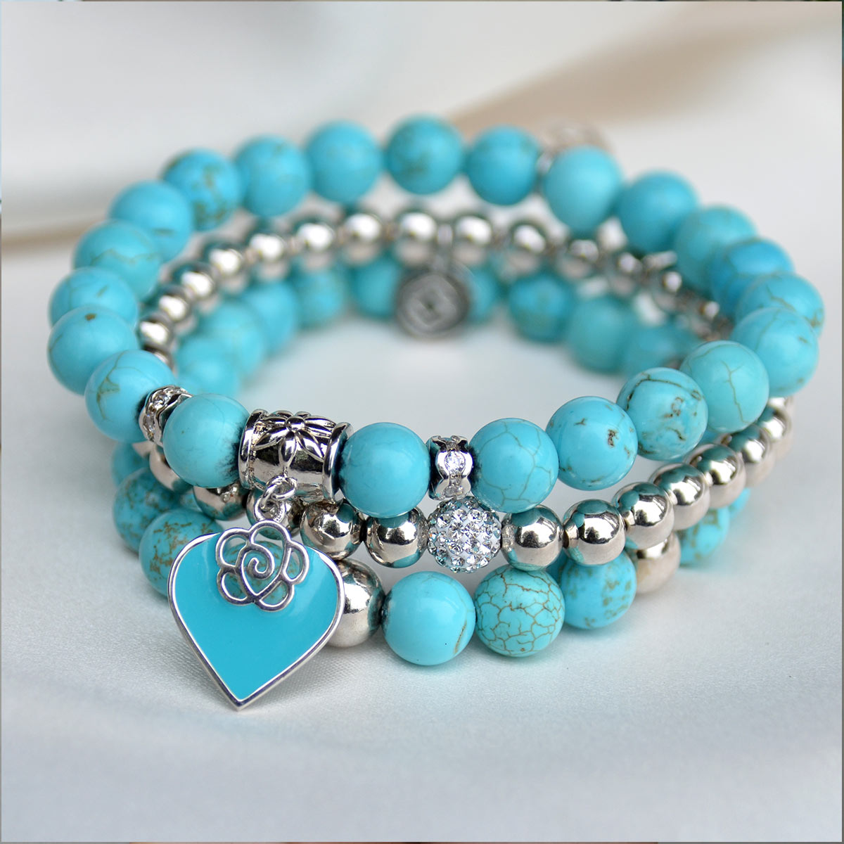 Turquoise Rose Beaded Bracelet Set