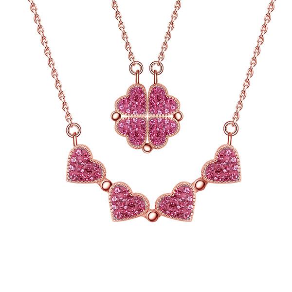 Rose Gold Magnetic Clover Hearts Necklace