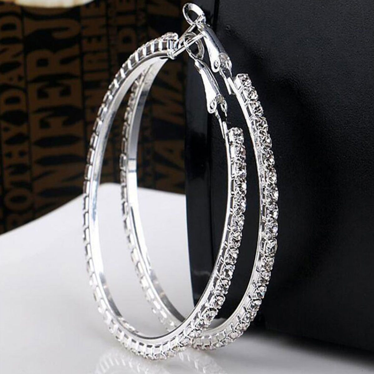 Electric Circle Silver Crystal Hoop Earrings