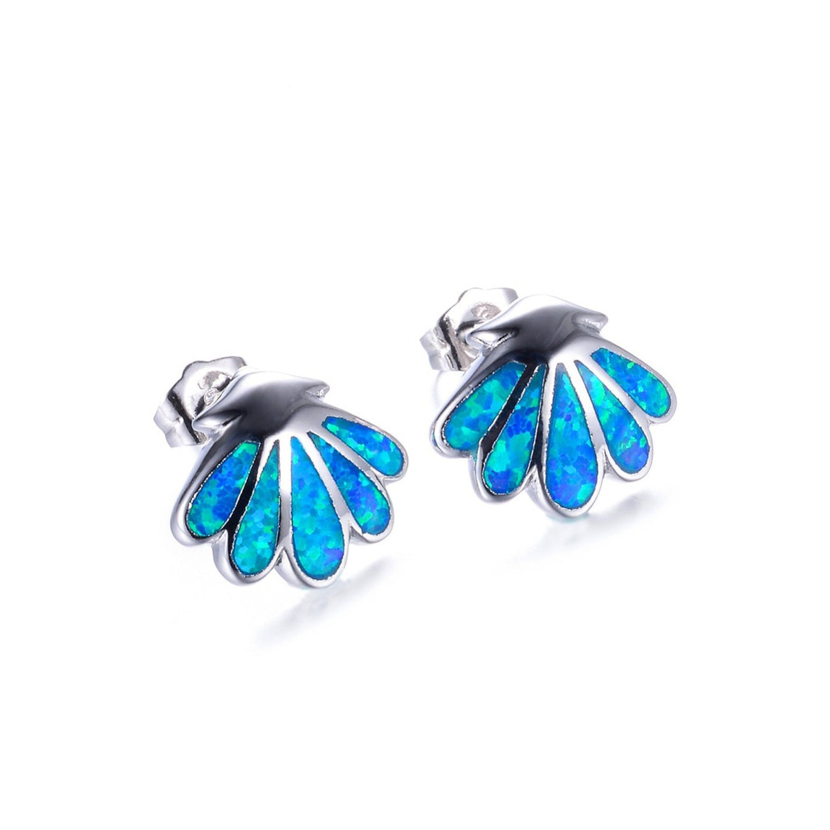 Blue Fire Opal Seashell Earrings