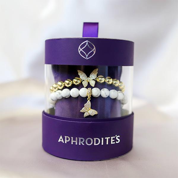 Aphrodites Window Box - Gilded Butterflies Beaded Bracelet Set
