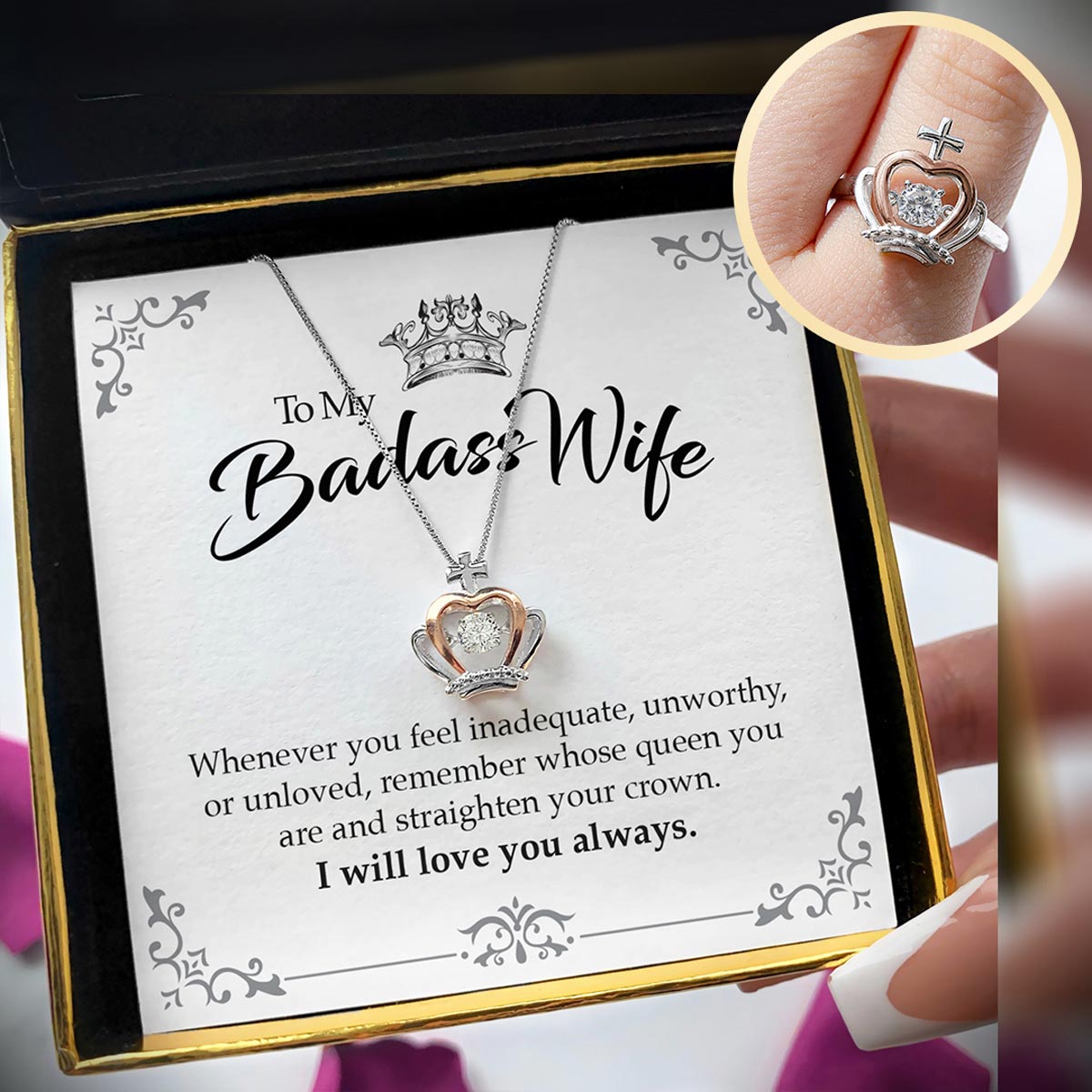 To My Badass - Luxe Crown Necklace Gift Set With Optional Ring