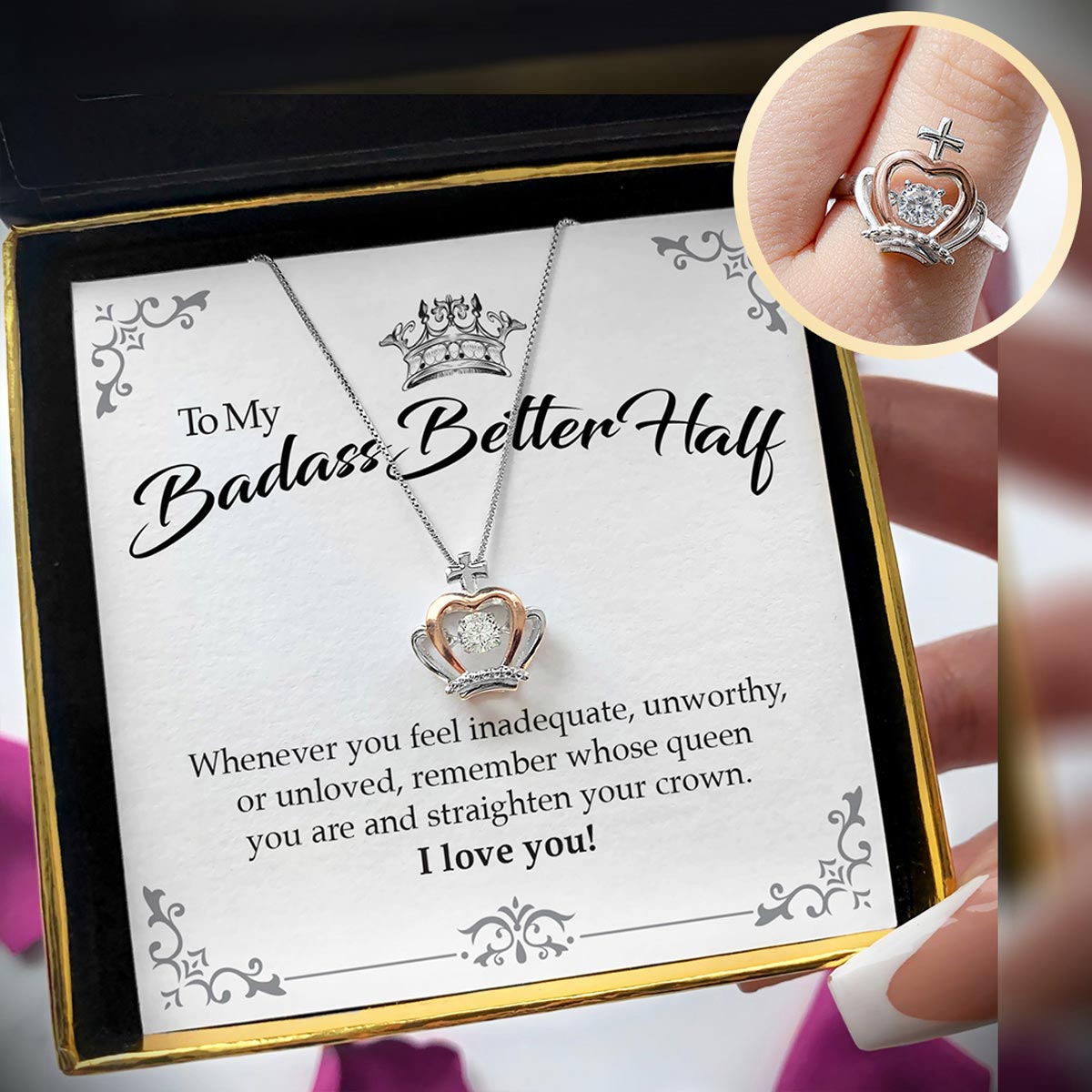 To My Badass - Luxe Crown Necklace Gift Set With Optional Ring