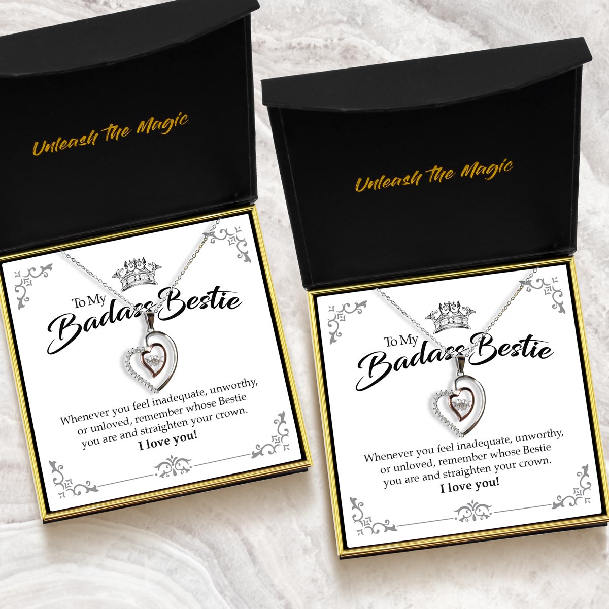 Bestie, Straighten Your Crown - Luxe Heart Necklace Gift Bundle