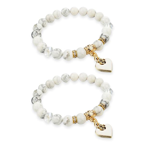 2 Set of White Rose Beaded Bracelet
