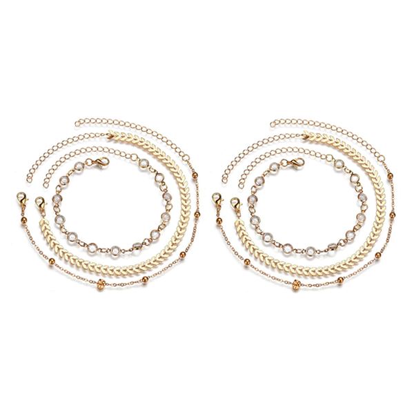 2 Sets of Chevron and Crystals Anklet Set - 6pcs