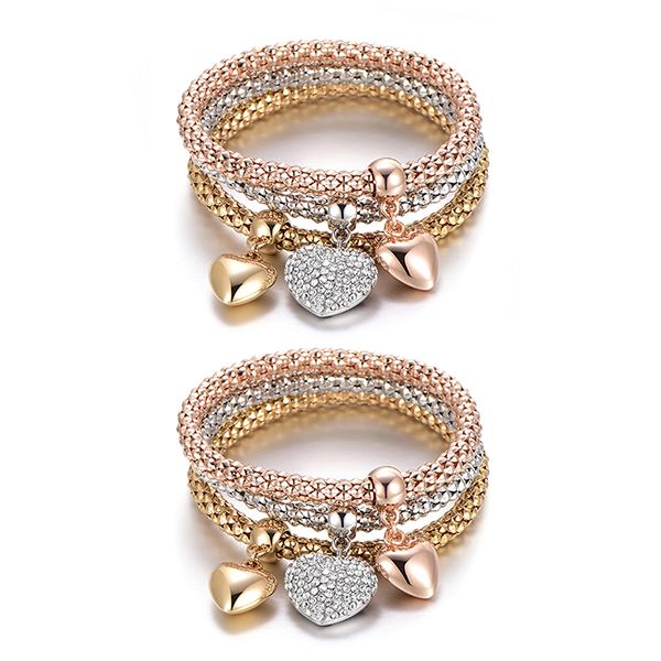 2 Sets of Solid Hearts Charm Bracelet Set