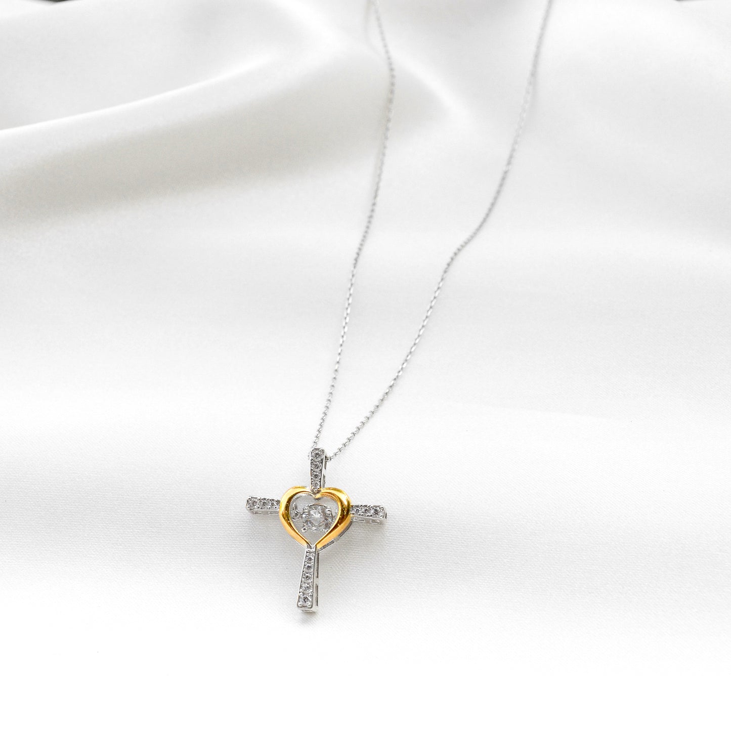 To a Wonderful Daughter, Loved and Cherished (Holiday Card) - Dancing Crystal Cross Necklace